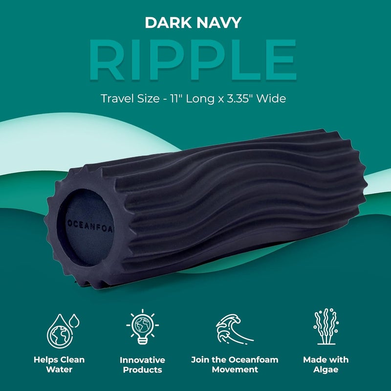 Oceanfoam Ripple Travel Foam Roller (11" x 3.35") Firm Mini Foam Roller for Physical Therapy, Deep Tissue Massage, Back Pain, High Density, Ergonomic Wave Textured, Yoga, Pilates, Exercise (Dark Navy) - Image 4